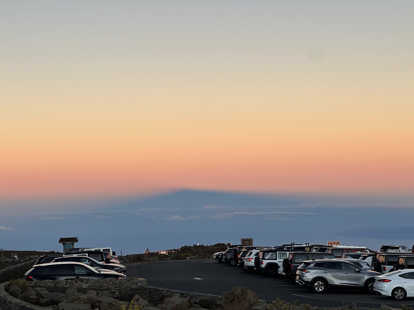 A look in the other direction shows the shadow of the crater in the clouds