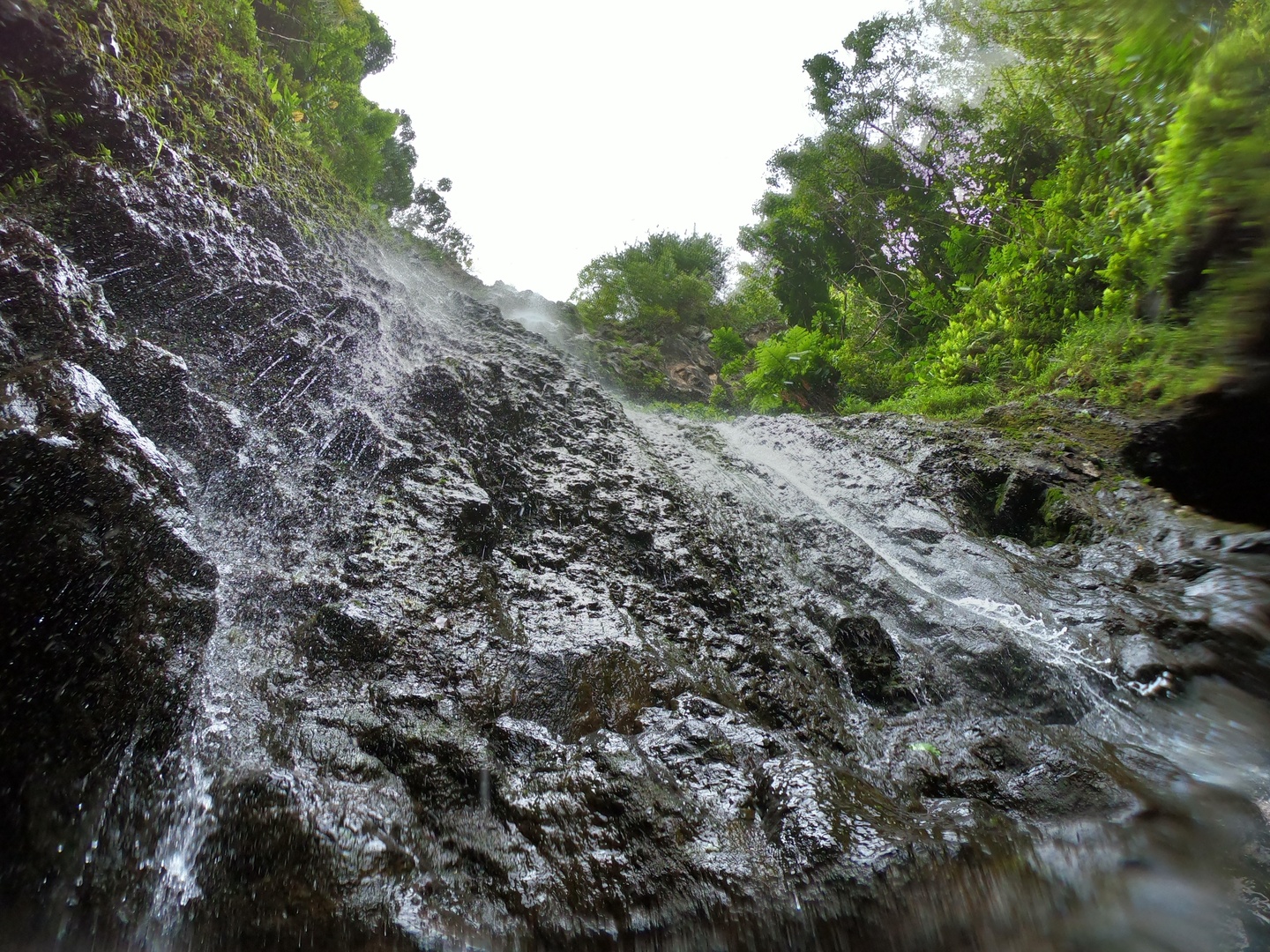 Swimming under the waterfalls